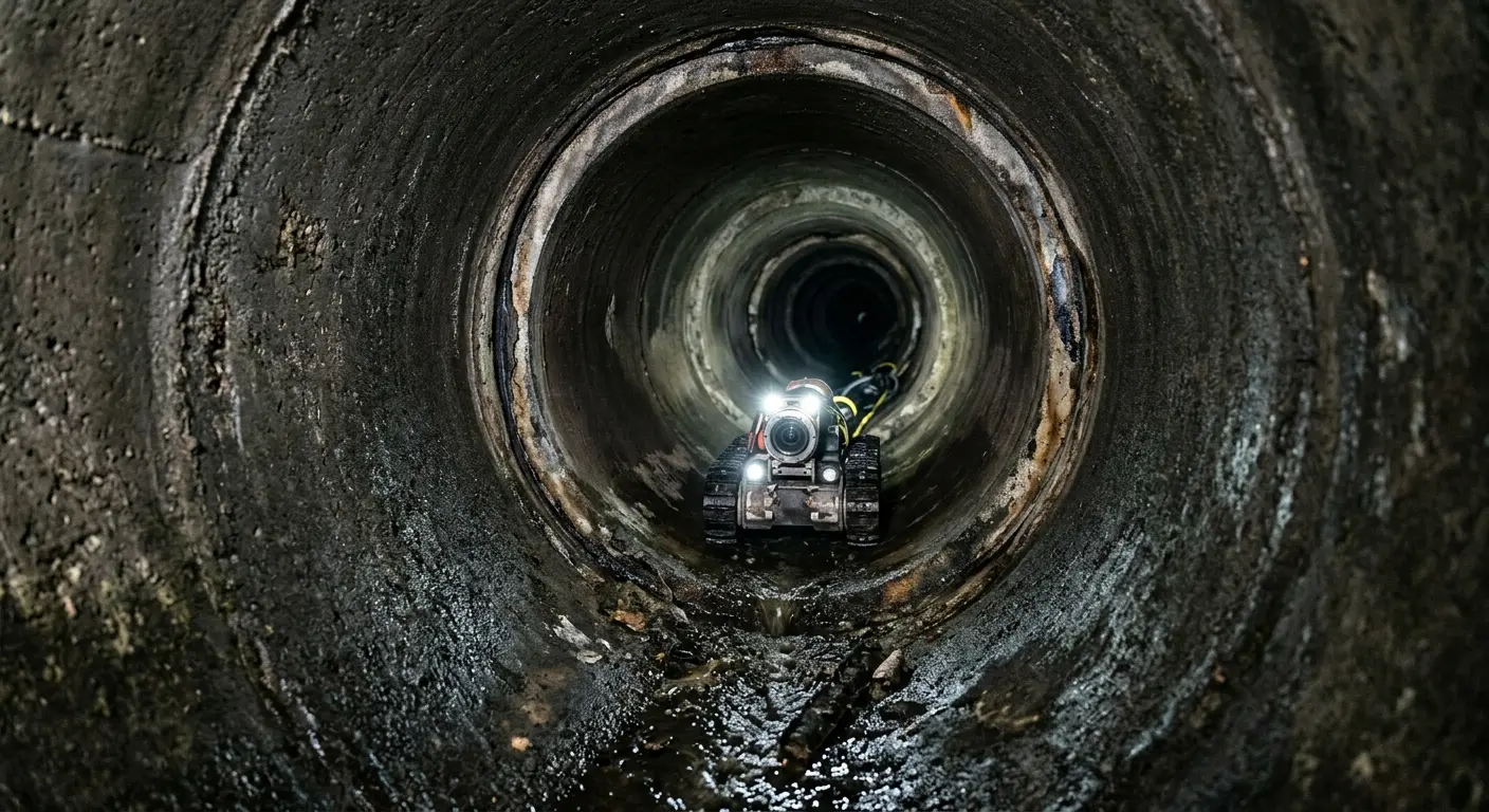 Robotic sewer camera inspecting pipe interior for Sewer Line Cleaning in Tustin